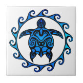 Blue Tribal Turtle Sun Tegeltje (Voorkant)