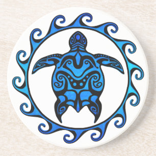 Blue Tribal Turtle Sun Zandsteen Onderzetter