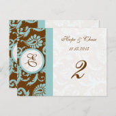 Blue Trim Damask Swirls Table Number Kaarten (Voorkant / Achterkant)