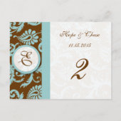 Blue Trim Damask Swirls Table Number Kaarten (Achterkant)