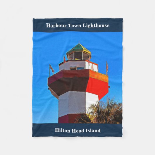 Blue Trimmed Hilton Head Harbor Town Vuurtoren Fleece Deken (Voorkant)