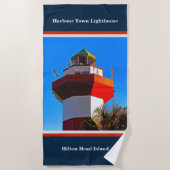 Blue Trimmed Hilton Head Harbor Town Vuurtoren Strandlaken (Voorkant)