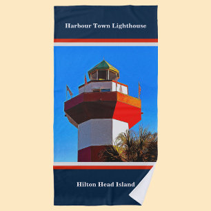 Blue Trimmed Hilton Head Harbor Town Vuurtoren Strandlaken