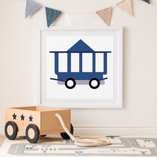 Blue Trolley Car Icon  Railway Wagon Poster