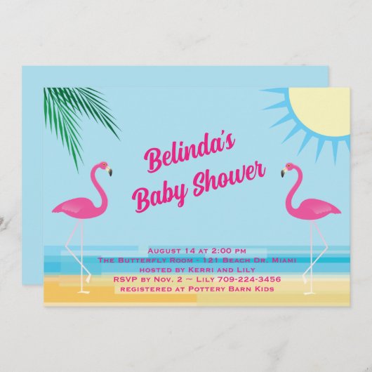 Blue Tropical Beach Baby shower Uitnodiging (Voorkant / Achterkant)