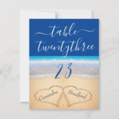 Blue Tropical Beach Hearts Wedding Table Number Bedankkaart (Voorkant)