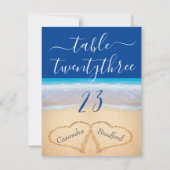 Blue Tropical Beach Hearts Wedding Table Number Bedankkaart (Achterkant)