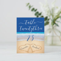Blue Tropical Beach Hearts Wedding Table Number