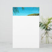 Blue Tropical Beach met Palm Fronts Foto Briefpapier (Staand voorkant)