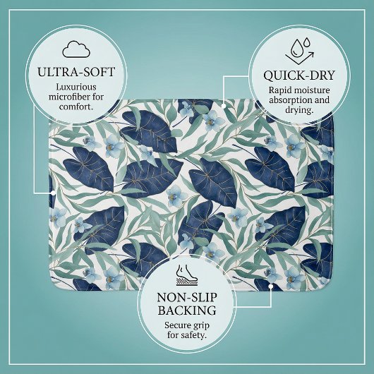 Blue Tropical Botanical Leaf Pattern – Elegant Badmat