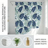 Blue Tropical Botanical Leaf Pattern – Elegant  Douchegordijn