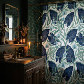 Blue Tropical Botanical Leaf Pattern – Elegant  Douchegordijn