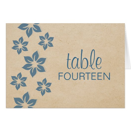 Blue Tropical Floral Table Number Kaart (Voorkant Horizontaal)