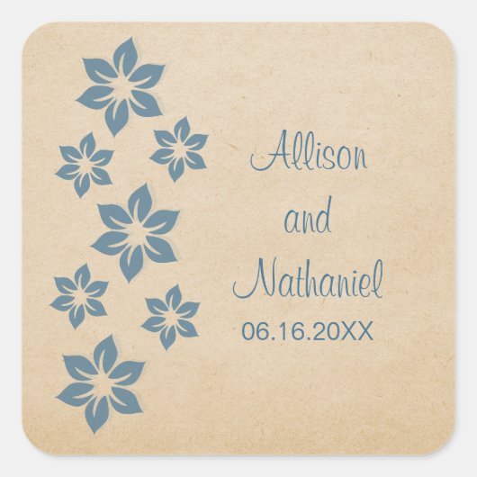 Blue Tropical Floral Wedding Stickers (Voorkant)