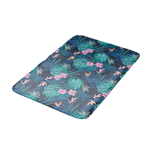 Blue Tropical Flower Garden Pattern Badmat (Gekanteld)