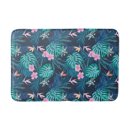 Blue Tropical Flower Garden Pattern Badmat (Voorkant)