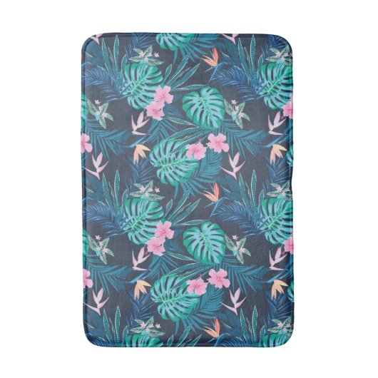 Blue Tropical Flower Garden Pattern Badmat (Voorkant Verticaal)