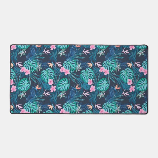 Blue Tropical Flower Garden Pattern Bureaumat (Voorkant)