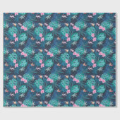 Blue Tropical Flower Garden Pattern Cadeaupapier (Vlak)