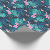 Blue Tropical Flower Garden Pattern Cadeaupapier (Hoek)