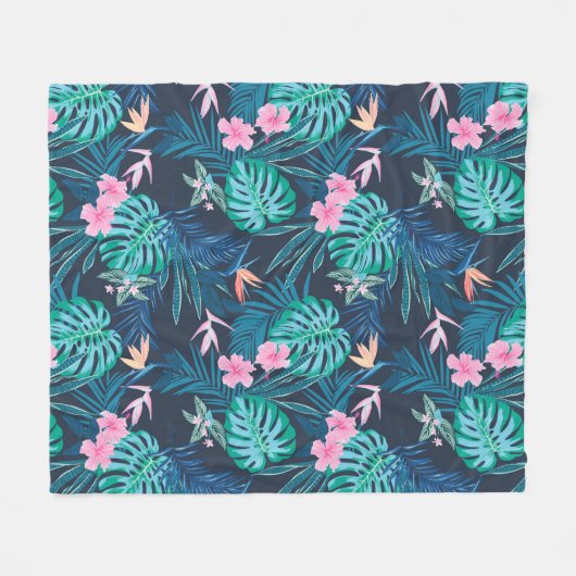 Blue Tropical Flower Garden Pattern Fleece Deken (Voorkant (Horizontaal))