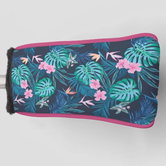 Blue Tropical Flower Garden Pattern Golfheadcover (Voorkant)