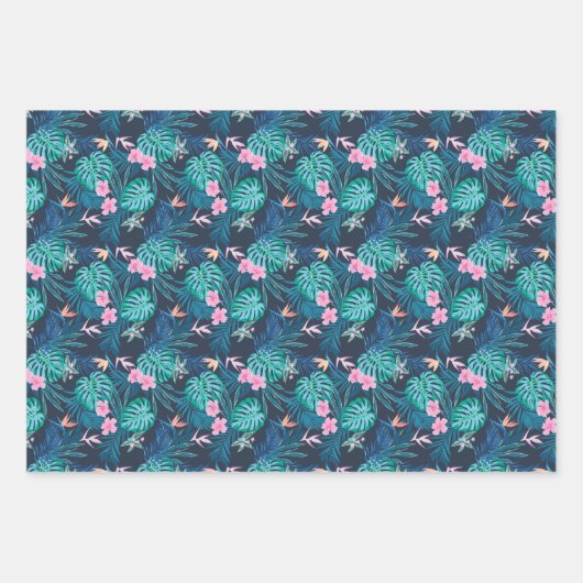Blue Tropical Flower Garden Pattern Inpakpapier Vel (Voorkant 2)