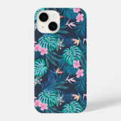 Blue Tropical Flower Garden Pattern iPhone Hoesje (Achterkant)