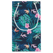 Blue Tropical Flower Garden Pattern Klein Cadeauzakje (Achterkant)