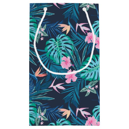 Blue Tropical Flower Garden Pattern Klein Cadeauzakje (Achterkant)