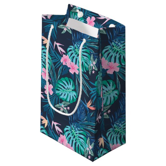 Blue Tropical Flower Garden Pattern Klein Cadeauzakje (Voorkant Gekanteld)