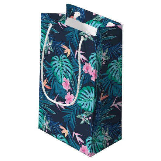 Blue Tropical Flower Garden Pattern Klein Cadeauzakje (Achterkant Gekanteld)