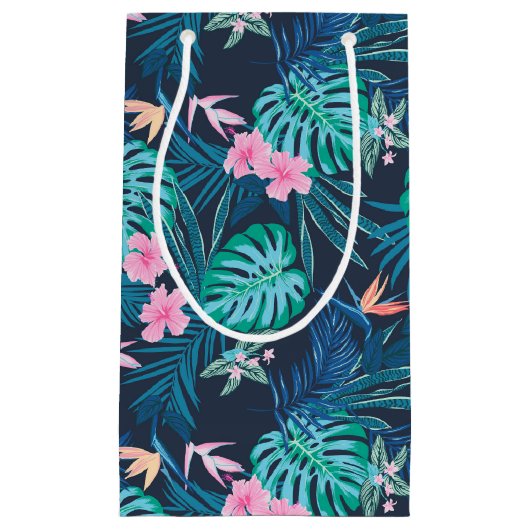 Blue Tropical Flower Garden Pattern Klein Cadeauzakje (Voorkant)
