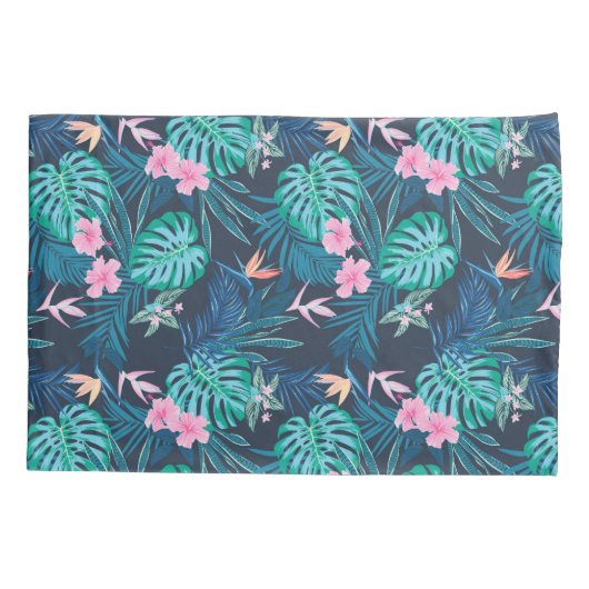 Blue Tropical Flower Garden Pattern Kussensloop (Achterkant)