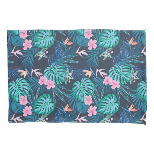 Blue Tropical Flower Garden Pattern Kussensloop (Voorkant)