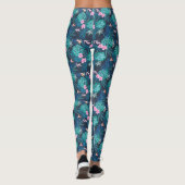 Blue Tropical Flower Garden Pattern Leggings (Achterkant)