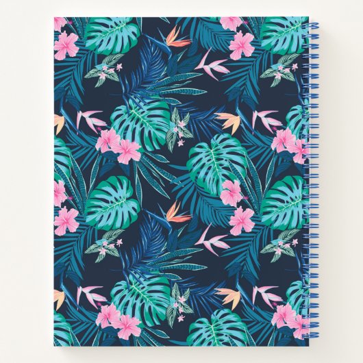 Blue Tropical Flower Garden Pattern Notitieboek (Achterkant)