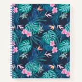 Blue Tropical Flower Garden Pattern Notitieboek (Voorkant)