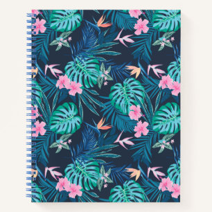 Blue Tropical Flower Garden Pattern Notitieboek