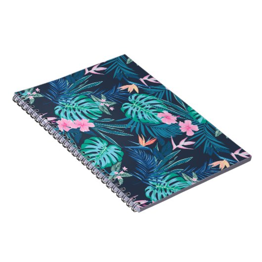 Blue Tropical Flower Garden Pattern Notitieboek (Rechterzijde)