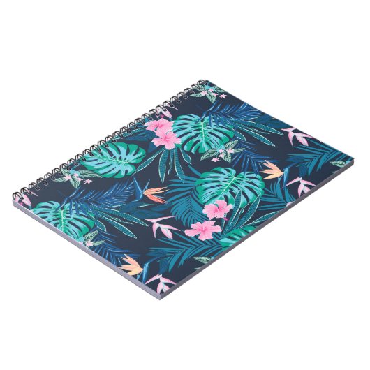 Blue Tropical Flower Garden Pattern Notitieboek (Linkerzijde)