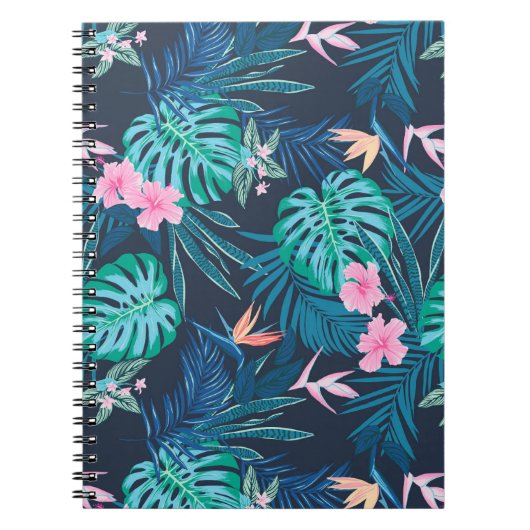 Blue Tropical Flower Garden Pattern Notitieboek (Voorkant)