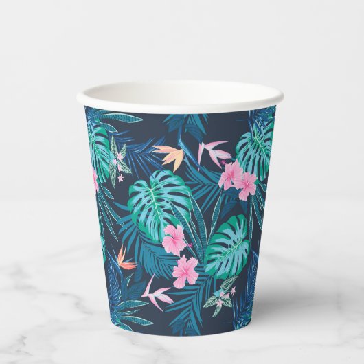 Blue Tropical Flower Garden Pattern Papieren Bekers (Voorkant)