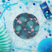 Blue Tropical Flower Garden Pattern Papieren Bordje (Feest)