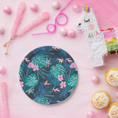 Blue Tropical Flower Garden Pattern Papieren Bordje (Feest)