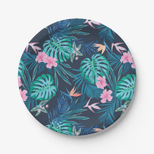 Blue Tropical Flower Garden Pattern Papieren Bordje