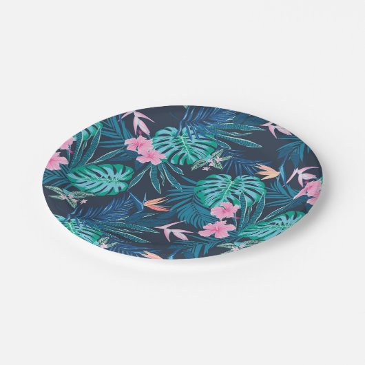 Blue Tropical Flower Garden Pattern Papieren Bordje (Gekanteld)