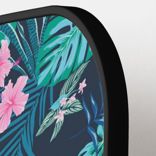 Blue Tropical Flower Garden Pattern Pickleball Paddle (Links Detail)