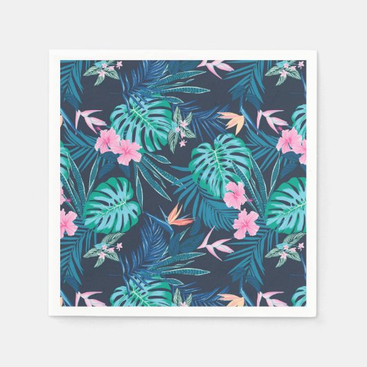 Blue Tropical Flower Garden Pattern Servet (Voorkant)