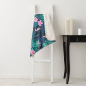 Blue Tropical Flower Garden Pattern Sherpa Deken (In situ)